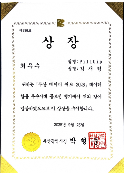 부산 데이터 위크 최우수상 상장